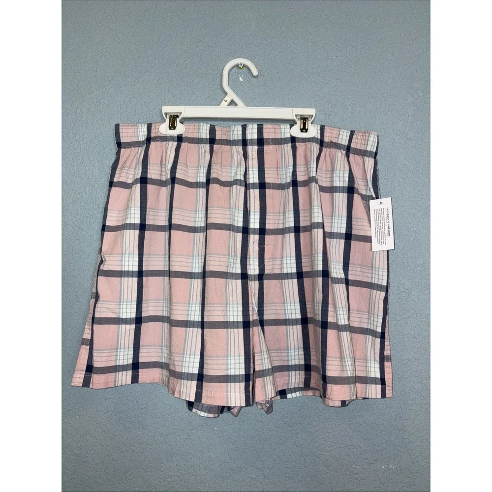 NWT American Eagle Outfitters Men's XL Plaid Woven Cotton Boxer Shorts Pink Blue